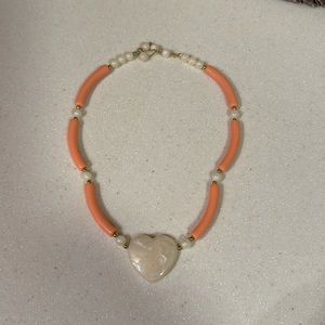 Avon 1988 Vintage Coral Heart Pendant Beaded Necklace
